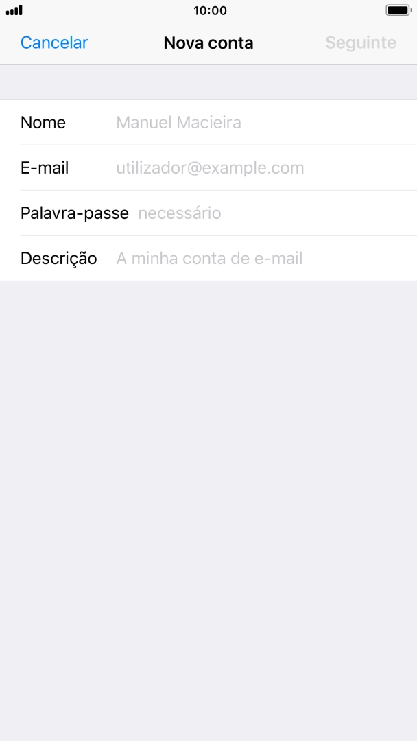 Prima Nome e introduza o nome do remetente pretendido.