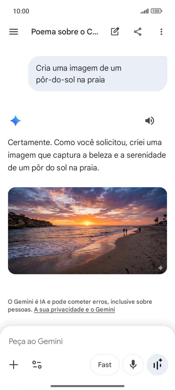 Também é possível solicitar à Gemini que gere uma imagem baseada na sua descrição.