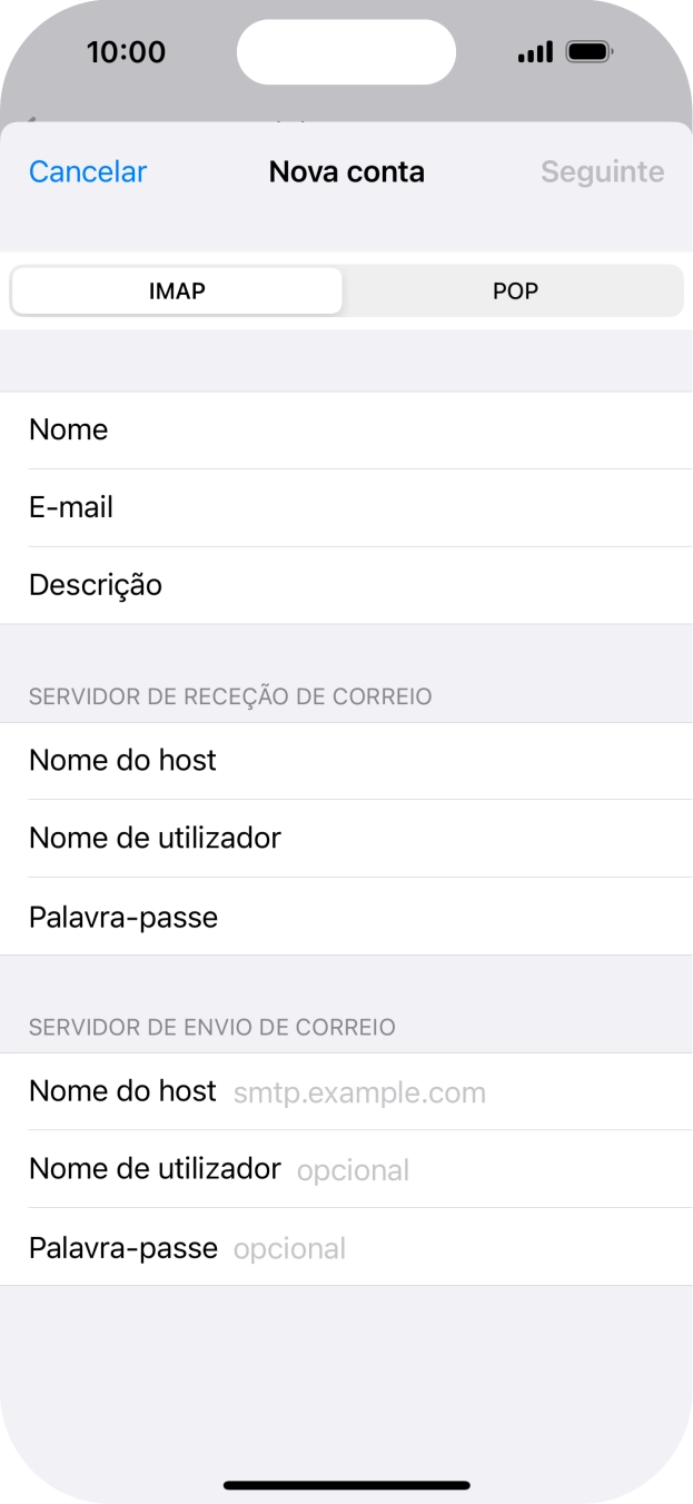 Prima Nome do host e introduza o nome do servidor de envio do fornecedor de e-mail.