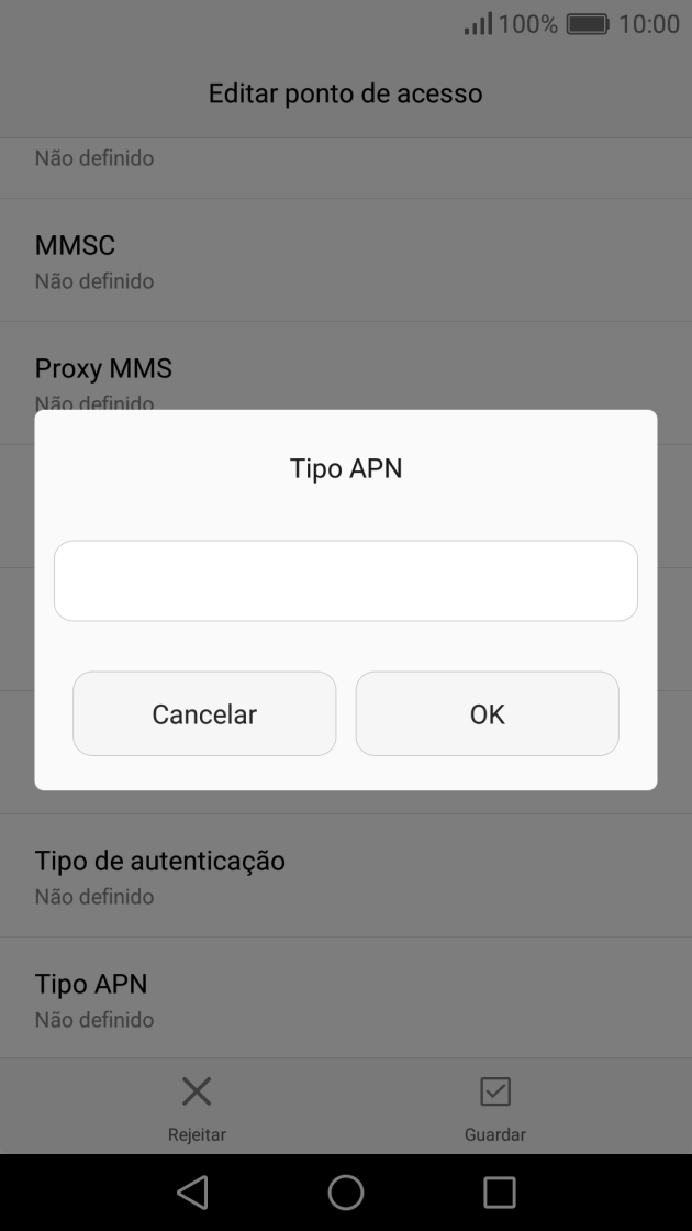 Introduza default e prima OK.