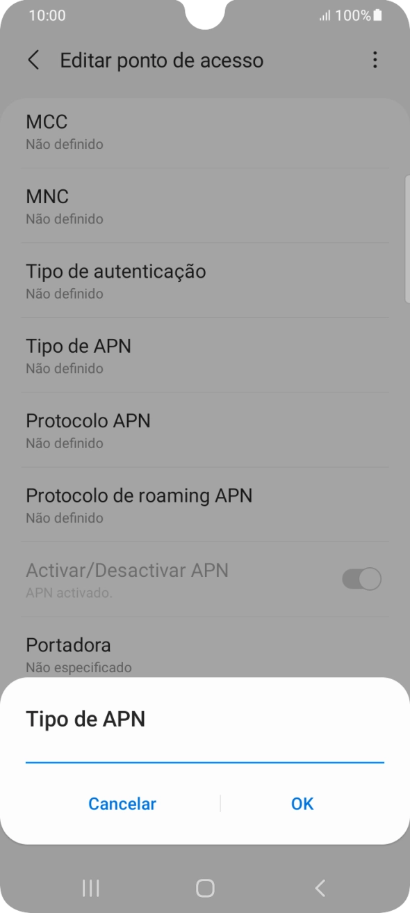 Introduza default e prima OK.