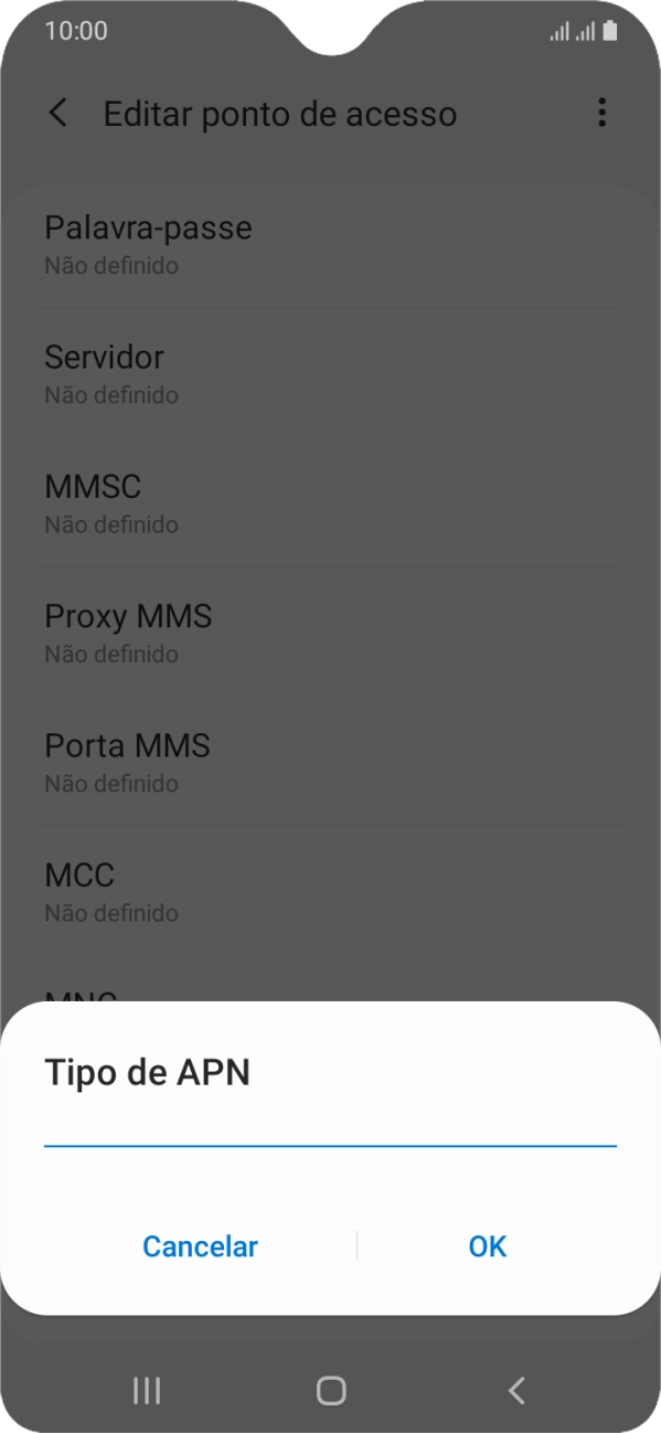 Introduza default e prima OK.