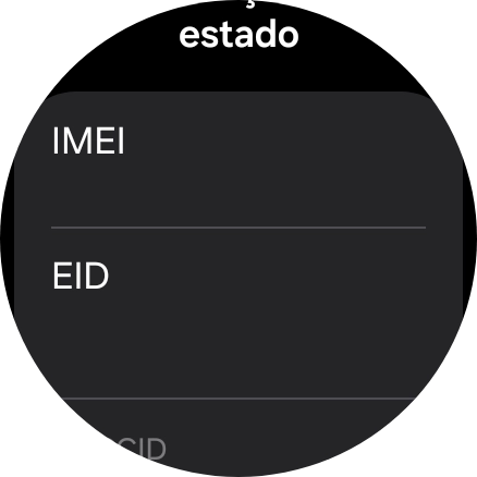 O número EID do seu smartwatch é mostrado sob EID.