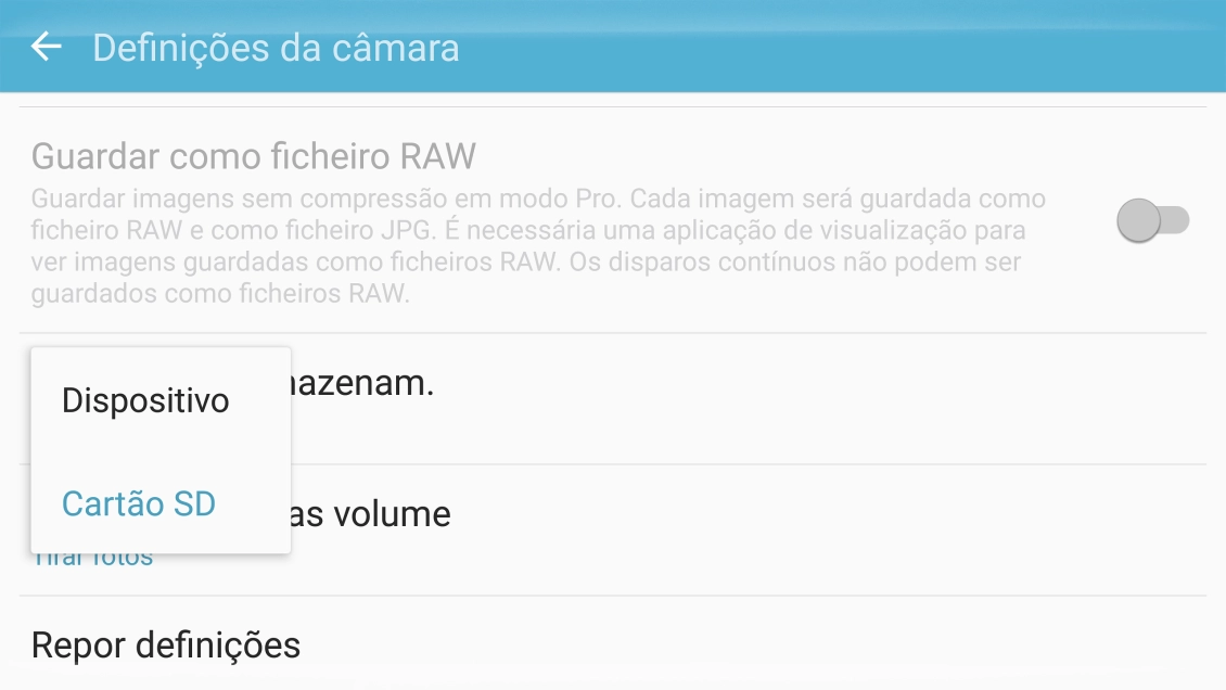 Prima Dispositivo para guardar as fotografias na memória do telefone.