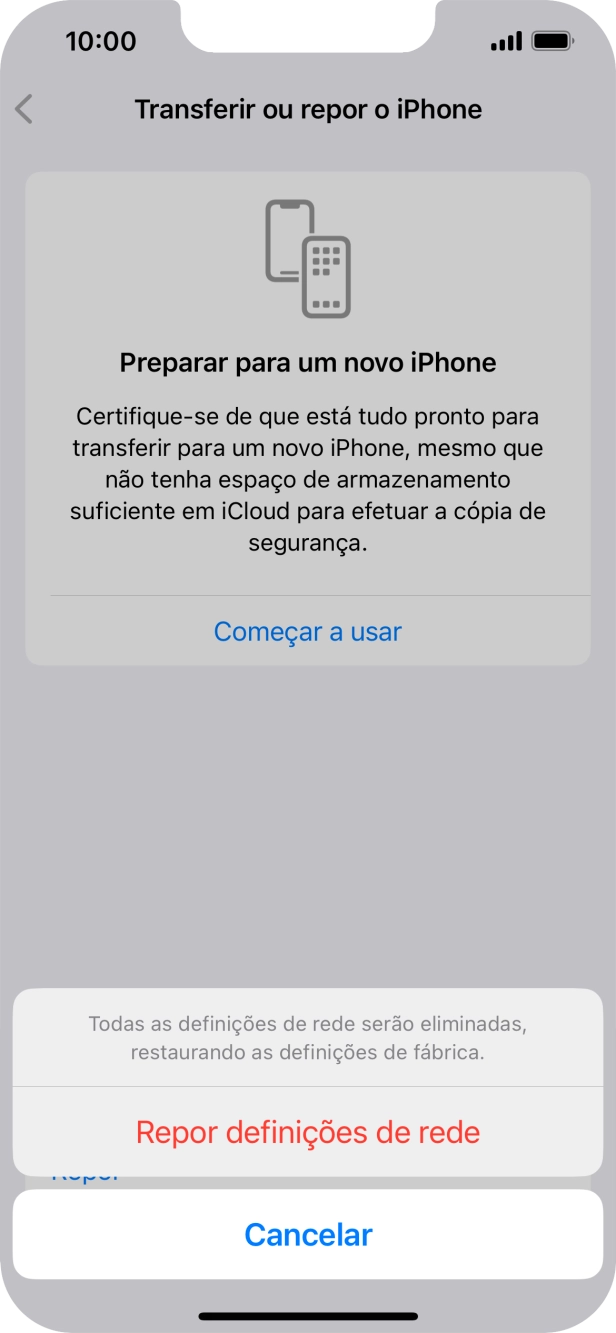 Prima Repor definições de rede.
