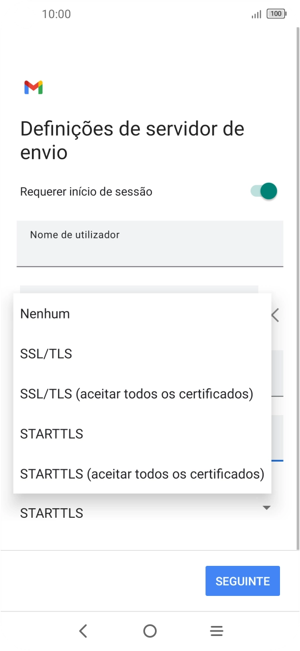 Prima SSL/TLS para ativar a função.