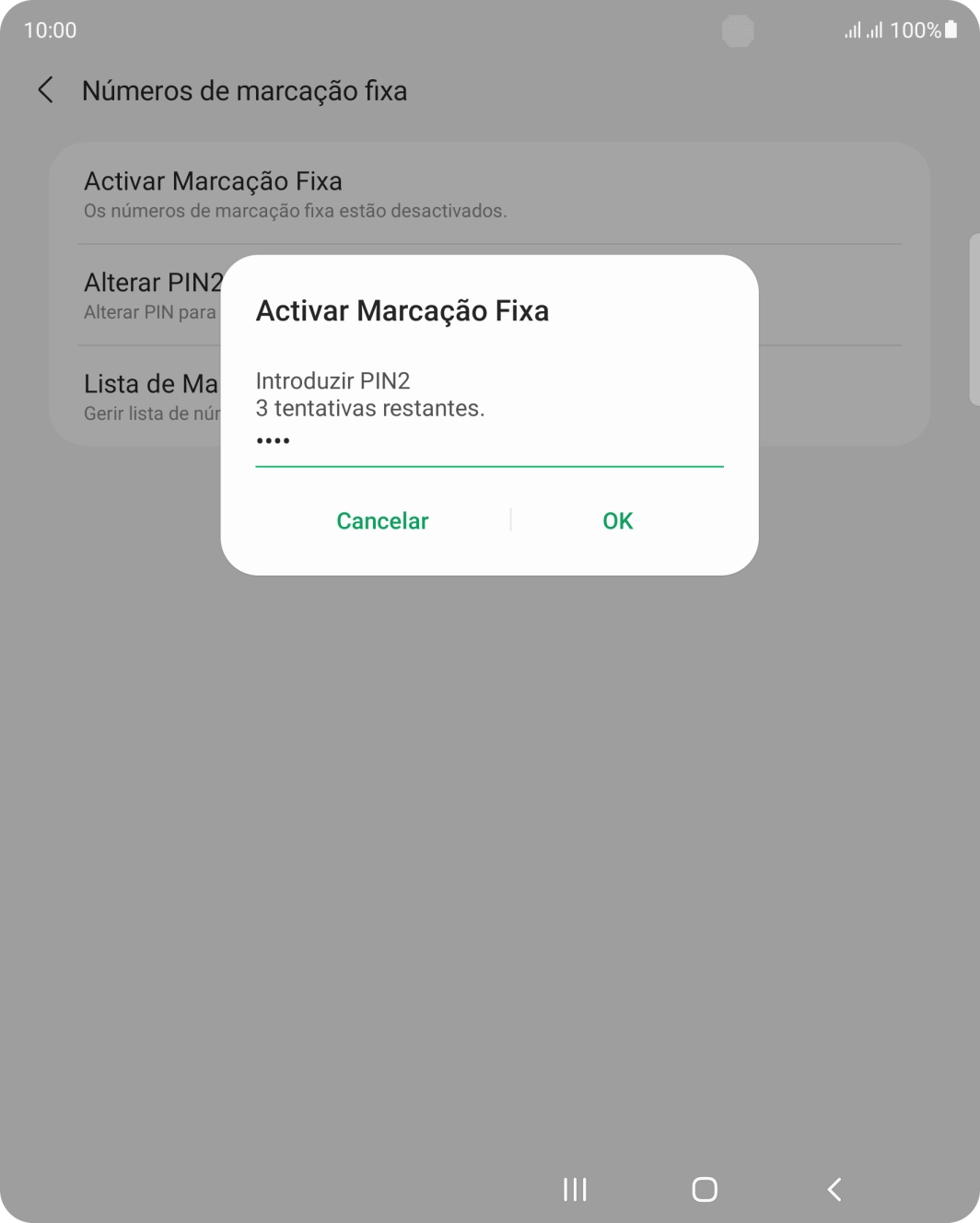 Introduza o código PIN2 e prima OK.