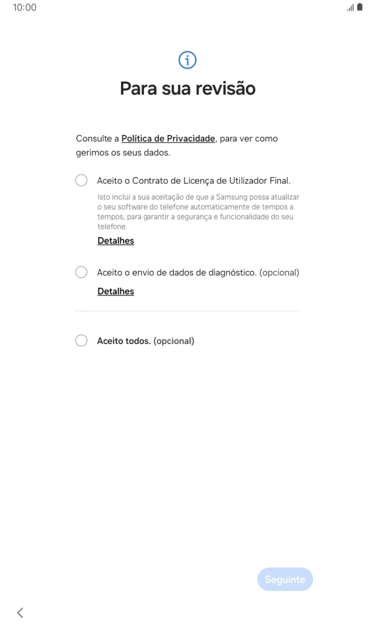 Prima o campo ao lado das definições pretendidas para as selecionar.