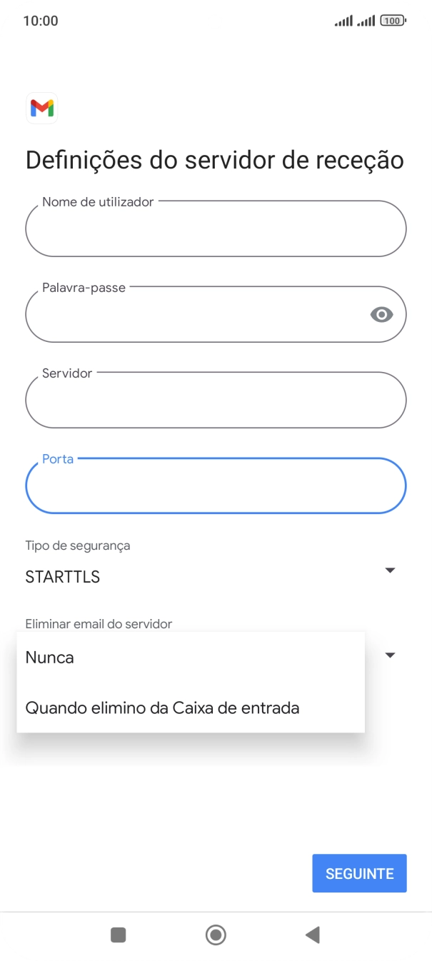 Prima Nunca para manter os e-mails no servidor quando estes são apagados no telefone.