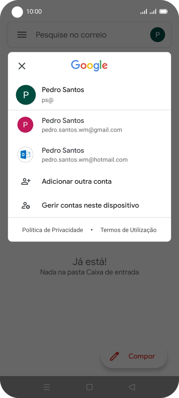 Prima a conta de e-mail pretendida.