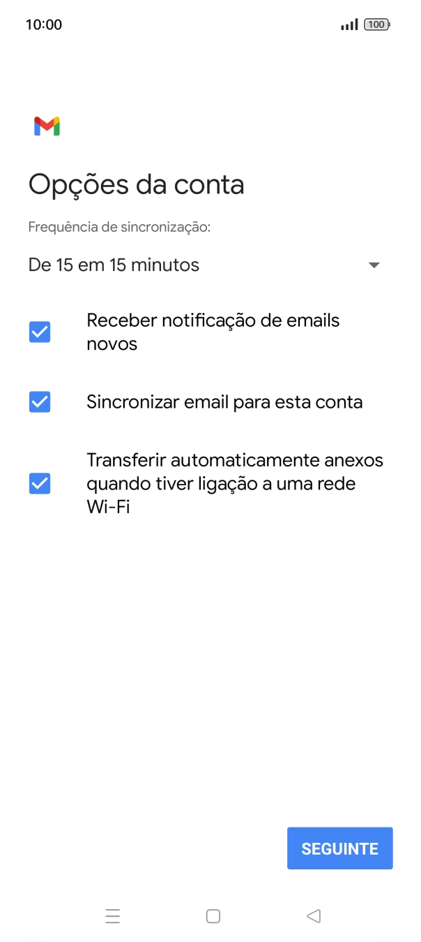 Se o ecrã mostrar esta imagem, a sua conta foi identificada e configurada automaticamente. Siga as indicações no ecrã para introduzir informações adicionais e concluir a configuração.