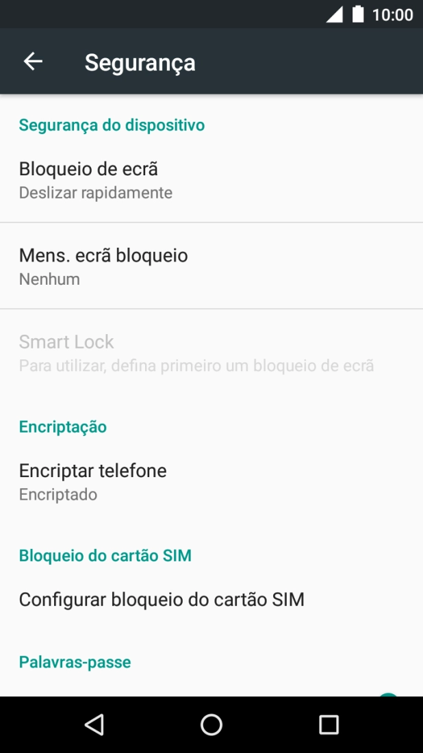 Prima Configurar bloqueio do cartão SIM.