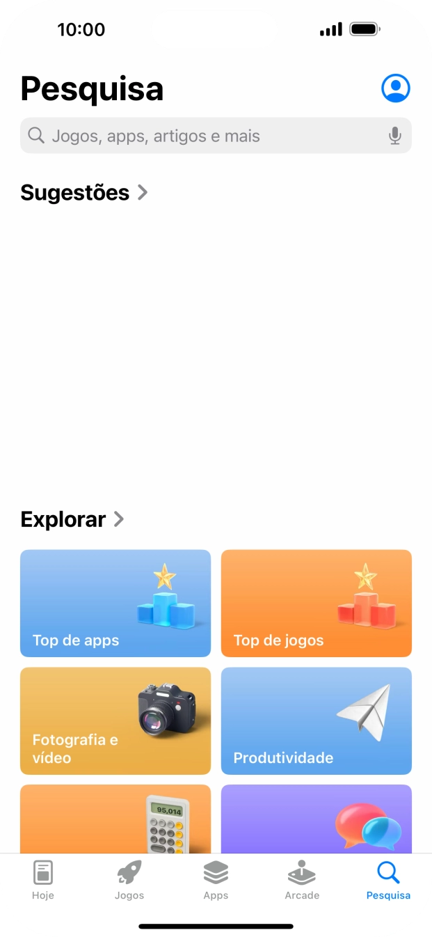 Prima o campo de pesquisa e introduza o nome ou categoria da app pretendida.