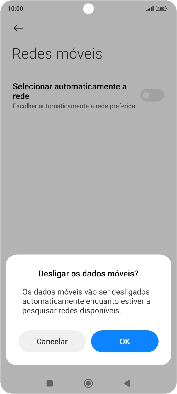 Prima OK e aguarde enquanto o telefone procura as redes.