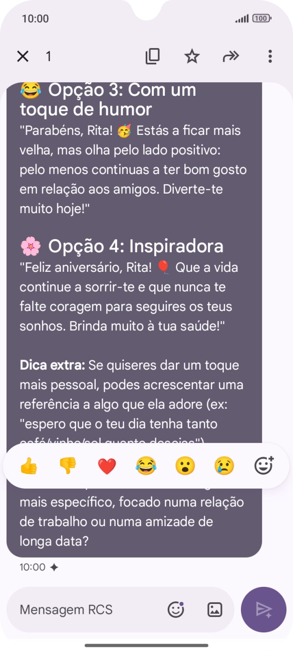 Mantenha premida por um momento a sugestão de texto da Gemini. Siga as indicações no ecrã  para utilizar a sugestão de texto.
