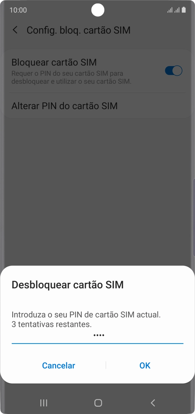 Introduza o seu código PIN e prima OK.
