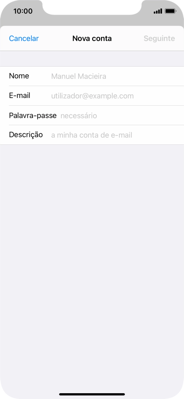 Prima Nome e introduza o nome do remetente pretendido.