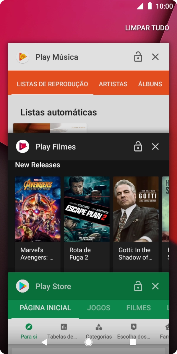 Para terminar uma aplicação em curso, deslize o dedo para a direita na aplicação pretendida.