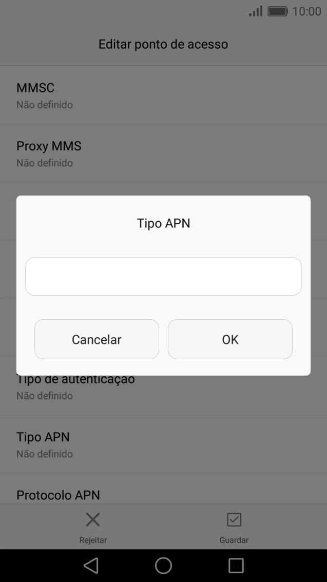 Introduza default e prima OK.