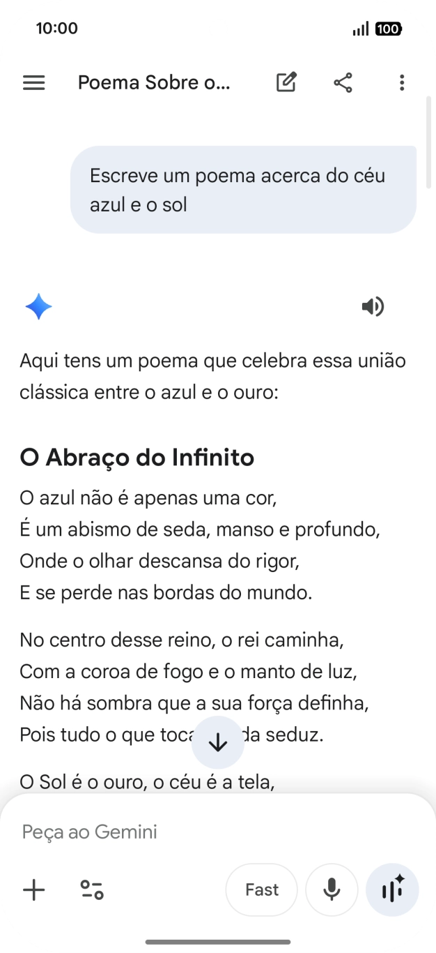 É possível solicitar à Gemini que gere um texto baseado na sua descrição.