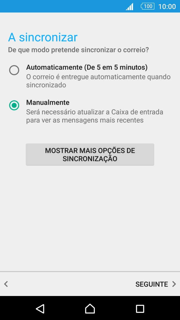 Prima MOSTRAR MAIS OPÇÕES DE SINCRONIZAÇÃO.