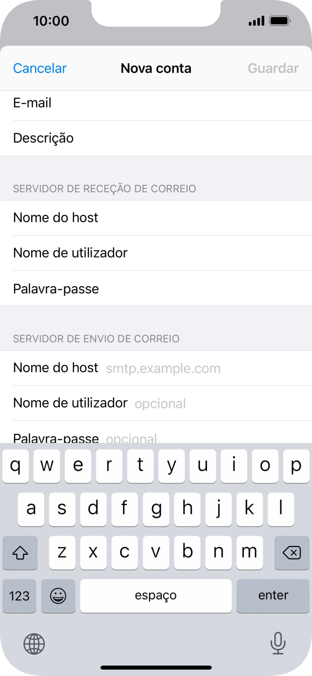 Prima Nome do host e insira smtp.vodafone.pt.