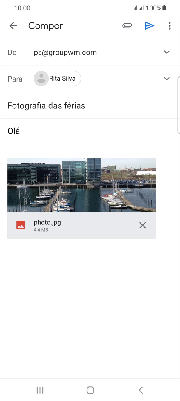 Prima o ícone para enviar quando terminar de escrever o seu e-mail.