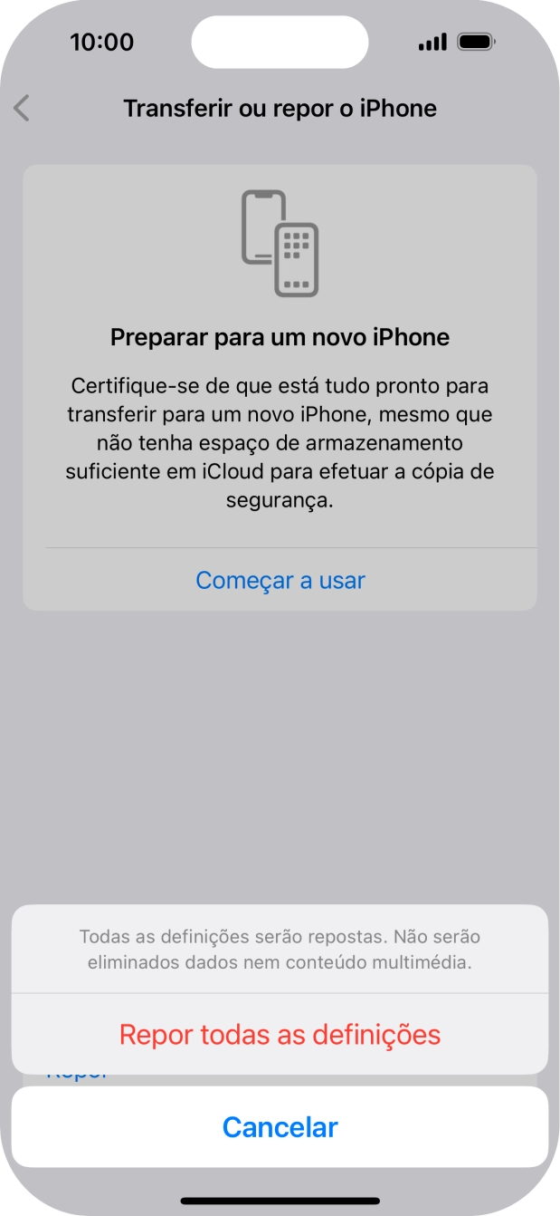 Prima Repor todas as definições.
