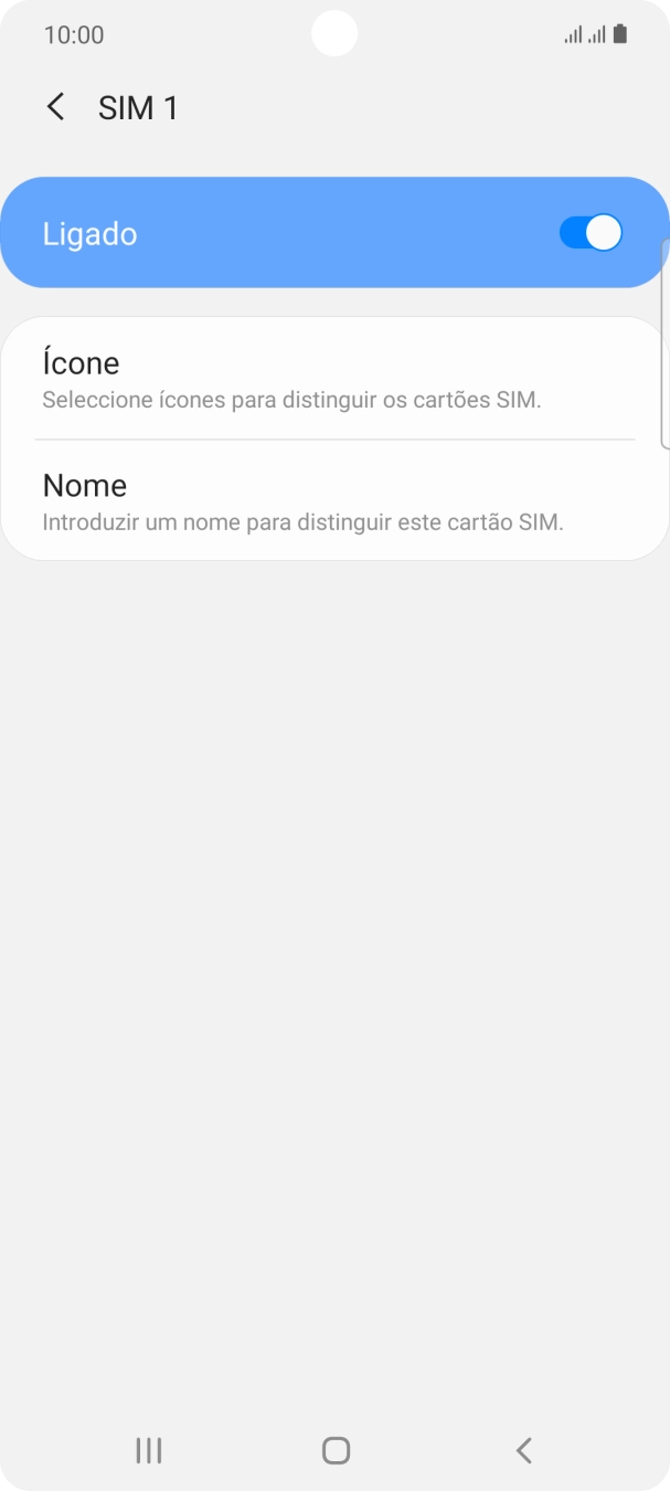 Prima o indicador para ativar ou desativar a utilização do cartão SIM.
