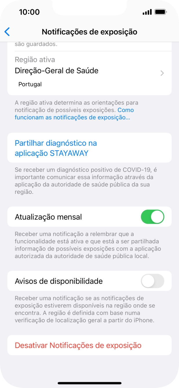 Prima Desativar Notificações de exposição.