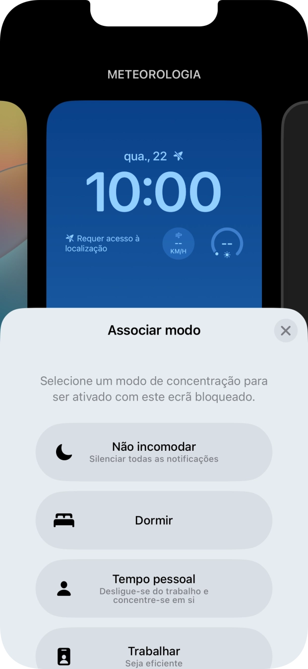 Prima o modo de concentração pretendido.
