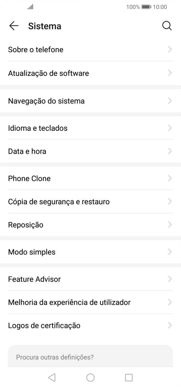 Prima Atualização do sistema. Se existir uma nova versão de software disponível, será agora indicado no ecrã. Siga as indicações no ecrã para atualizar o software do telefone.