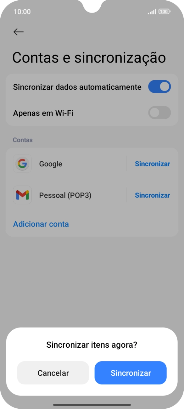 Se ativar a função, prima Sincronizar.