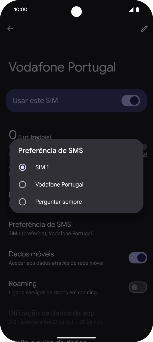 Prima o cartão SIM pretendido.