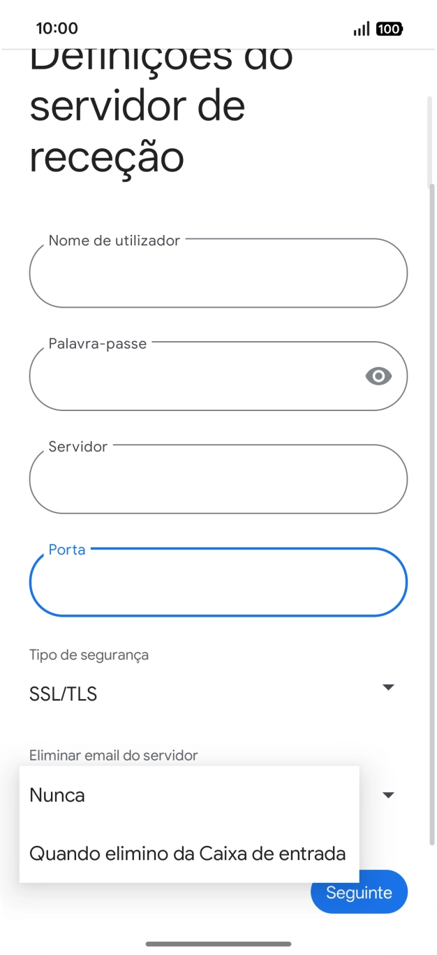 Prima Nunca para manter os e-mails no servidor quando estes são apagados no telefone.
