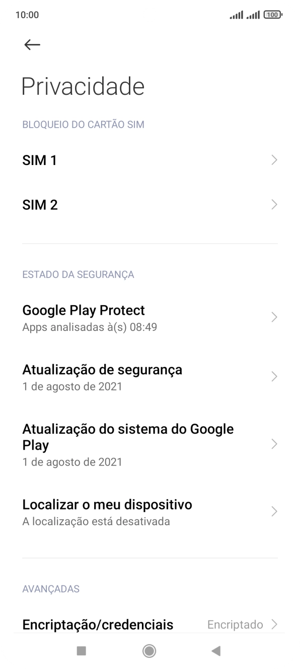 Prima o cartão SIM pretendido.