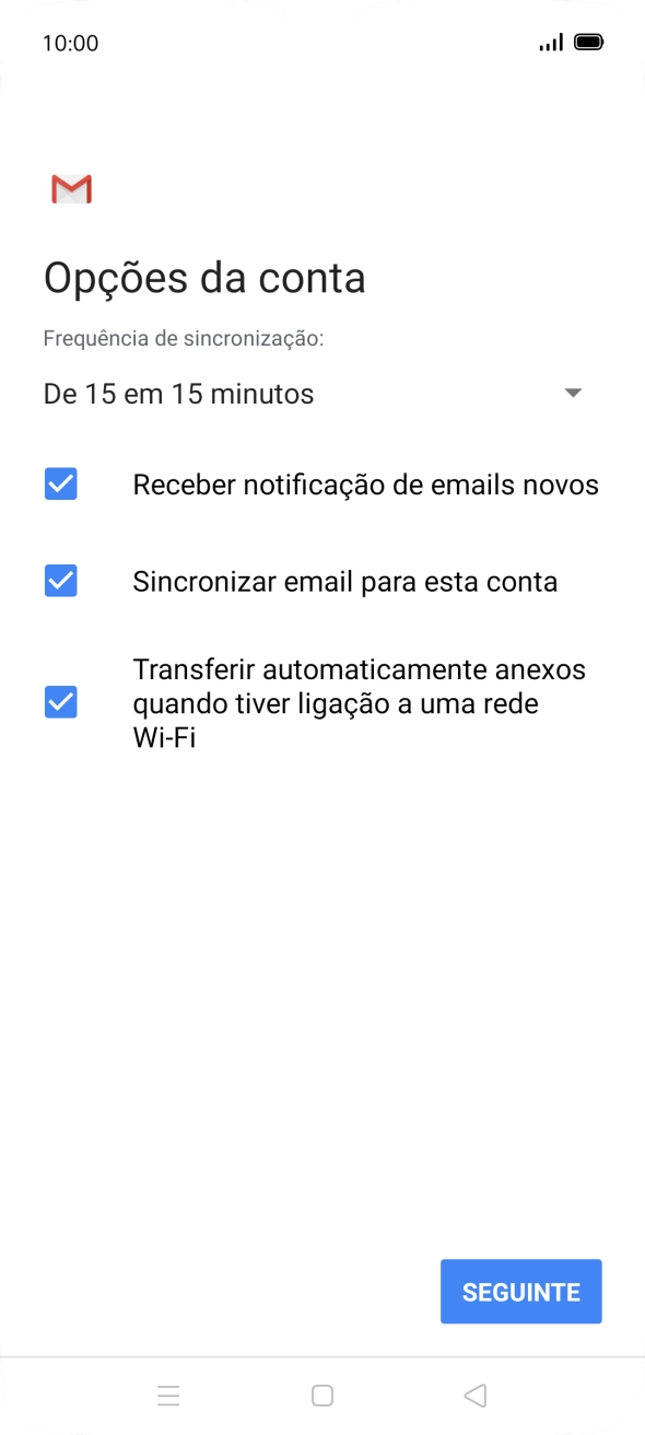 Se o ecrã mostrar esta imagem, a sua conta foi identificada e configurada automaticamente. Siga as indicações no ecrã para introduzir informações adicionais e concluir a configuração.