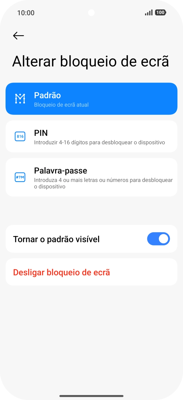 Prima Desligar bloqueio de ecrã e introduza o código adicional de bloqueio do telefone que criou anteriormente.