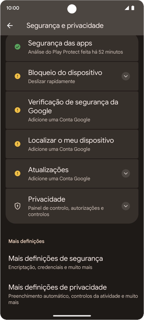 Prima Mais definições de segurança.