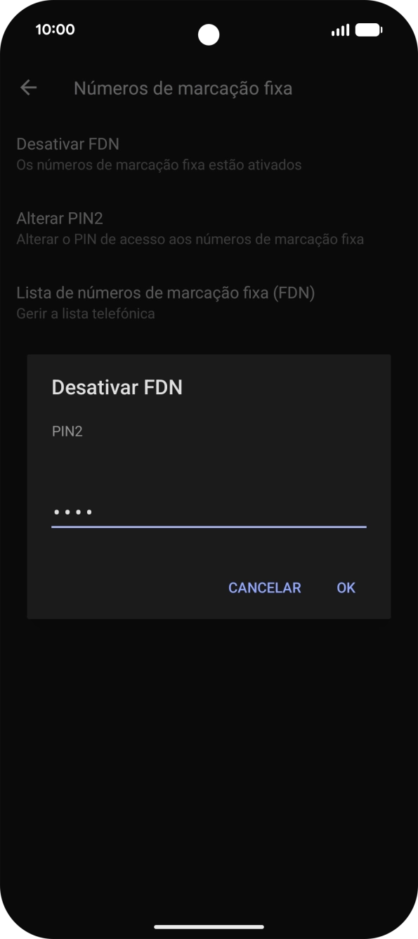 Introduza o código PIN2 e prima OK.