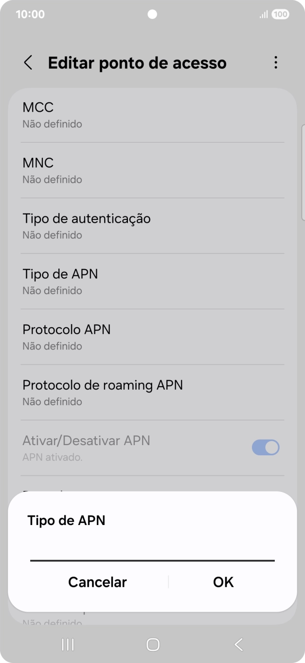 Introduza default e prima OK.