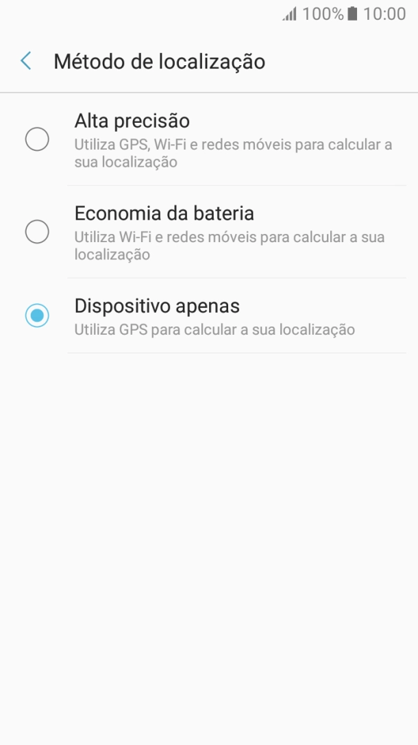Se escolher Alta precisão, o telefone irá encontrar a sua localização precisa utilizando os satélites GPS, a rede móvel e as redes Wi-Fi  nas proximidades. A navegação por satélite GPS requer vista livre ao céu.