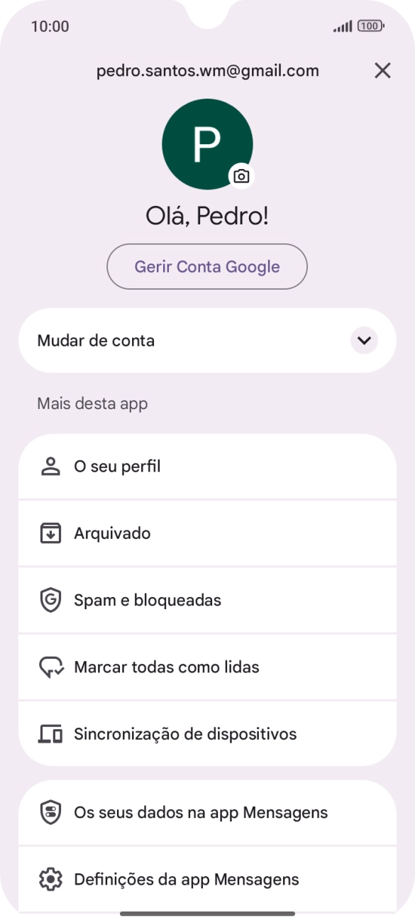 Prima Definições da app Mensagens.