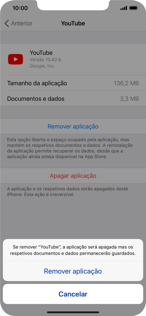 Prima Remover aplicação.