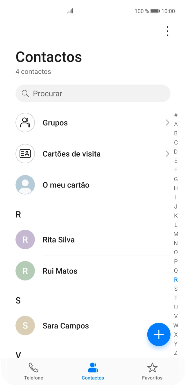 Prima o ícone de novo contacto.