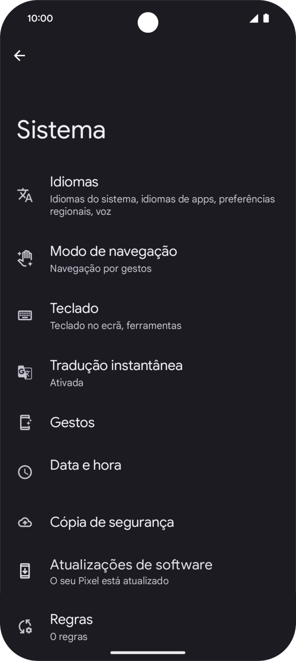 Prima Atualizações de software. Se existir uma nova versão de software disponível, será agora indicado no ecrã. Siga as indicações no ecrã para atualizar o software do telefone.