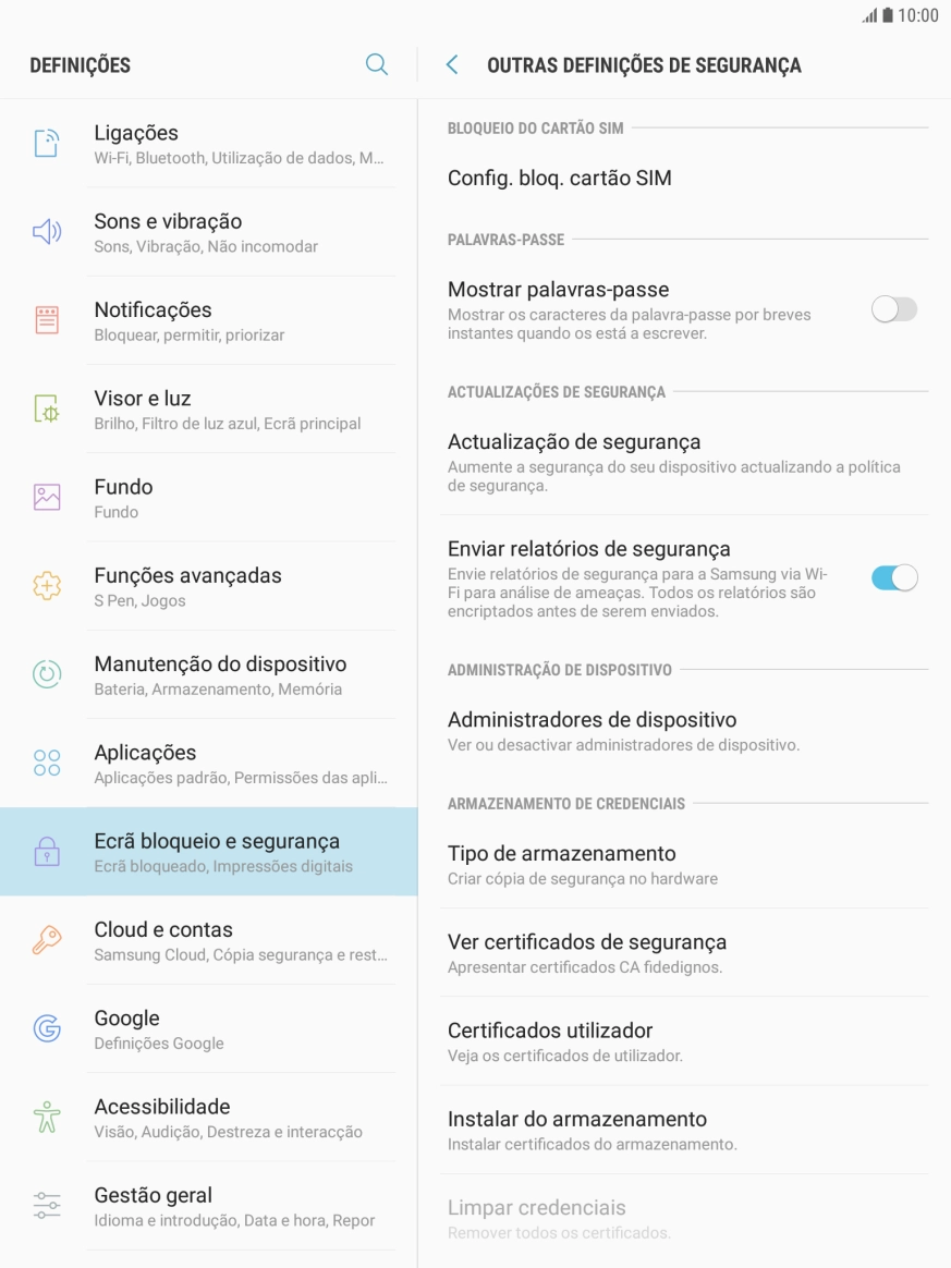 Prima Config. bloq. cartão SIM.