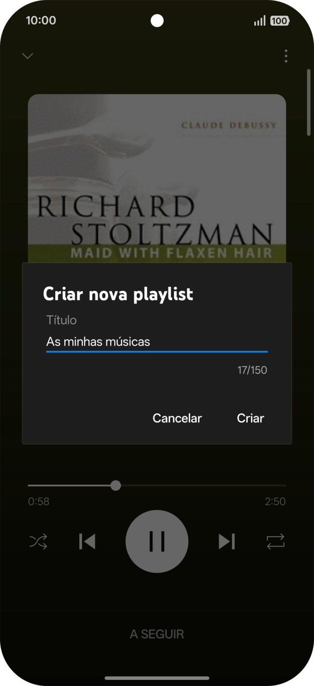 Introduza o nome pretendido para a lista de reprodução e prima Criar.