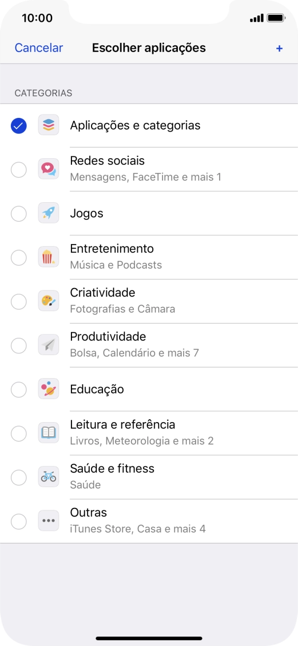 Prima as categorias pretendidas.