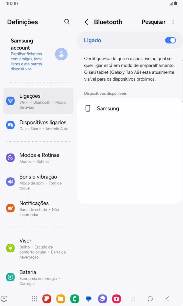 Prima o dispositivo Bluetooth pretendido e siga as indicações no ecrã para emparelhar o dispositivo pretendido com o tablet.